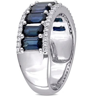 Mimi & Max 3 1/7 Ct Tgw Sapphire And 1/3 Ct Tw Diamond Semi Eternity Ring In 14k White Gold In Silver