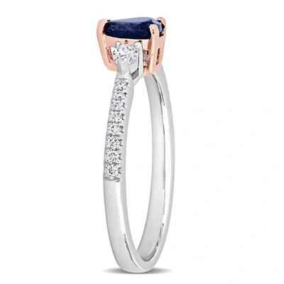 Mimi & Max 1/2 Ct Tgw Pear Shape Sapphire And 1/4 Ct Tw Diamond 3-stone Ring In 2-tone 14k White & Rose Gold In Blue