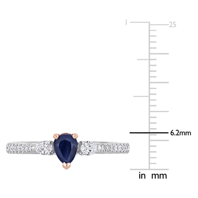 Shop Mimi & Max 1/2 Ct Tgw Pear Shape Sapphire And 1/4 Ct Tw Diamond 3-stone Ring In 2-tone 14k White & Rose Gold In Blue