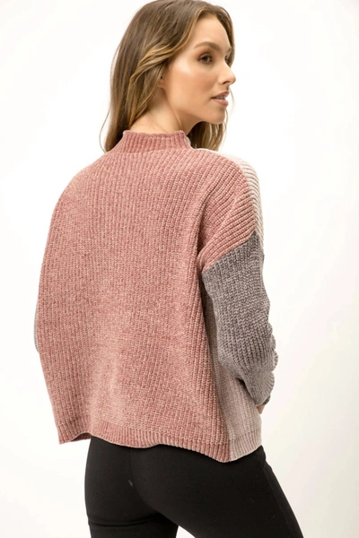 Shop Mystree Mock Neck Colorblock Sweater In Rose Grey Mix In Beige