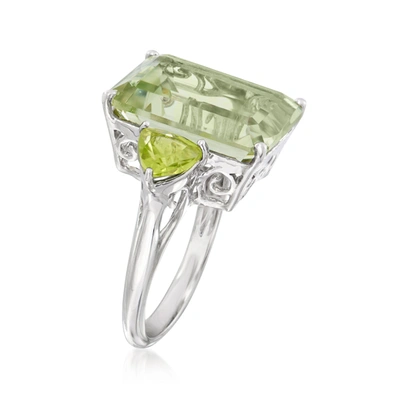 Ross-simons Emerald-cut Prasiolite And Peridot Ring In Sterling Silver In Green