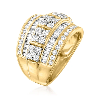 Ross-simons Round And Baguette Diamond Multi-row Ring In 18kt Gold Over Sterling In Gold