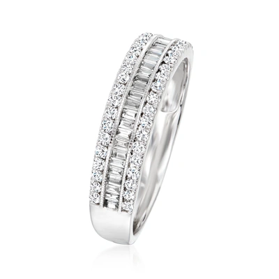 Ross-simons Baguette And Round Diamond Ring In 14kt White Gold In Silver