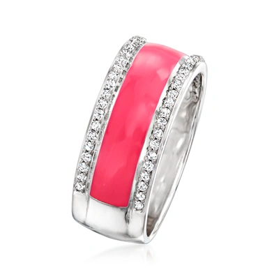 Shop Ross-simons Diamond And Pink Enamel Ring In Sterling Silver In Red