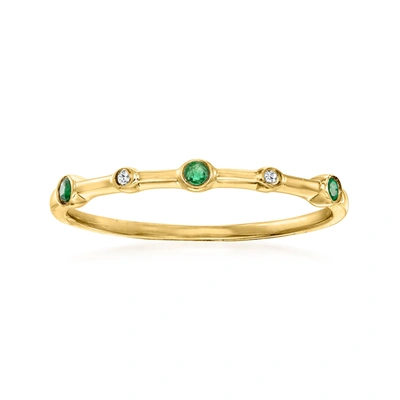 Rs Pure Ross-simons Emerald- And Diamond-accented Ring 14kt Yellow Gold In Green