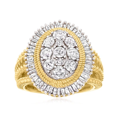 Shop Ross-simons Baguette And Round Diamond Cluster And Halo Ring In 14kt Yellow Gold