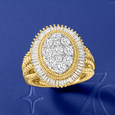 Shop Ross-simons Baguette And Round Diamond Cluster And Halo Ring In 14kt Yellow Gold