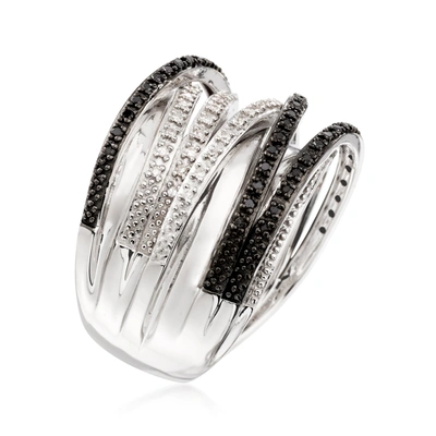 Ross-simons Black And White Diamond Highway Ring In Sterling Silver