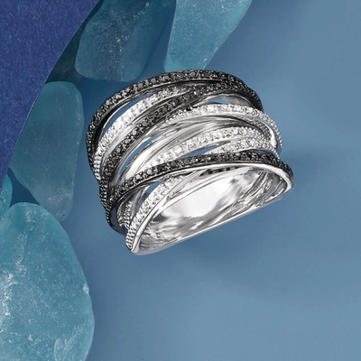 Ross-simons Black And White Diamond Highway Ring In Sterling Silver