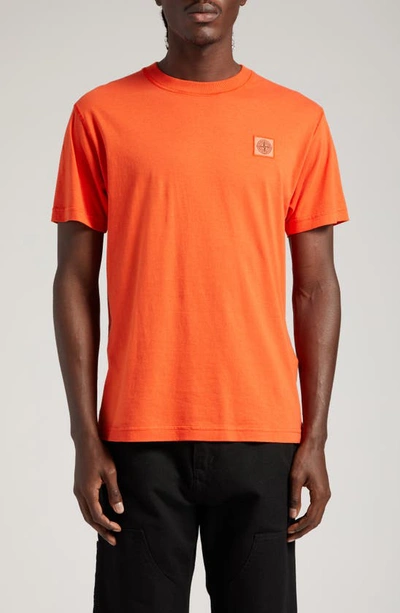 Shop Stone Island Logo Patch Cotton T-shirt In Orange Red