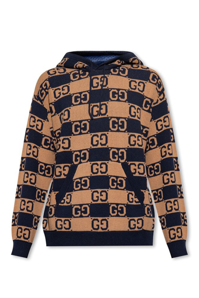 Shop Gucci Monogrammed Intarsia Drawstring Hoodie In Multi