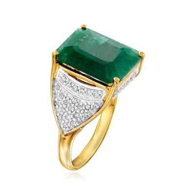 Shop Ross-simons Emerald And . White Topaz Ring In 14kt Gold Over Sterling In Green