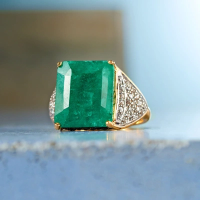 Shop Ross-simons Emerald And . White Topaz Ring In 14kt Gold Over Sterling In Green