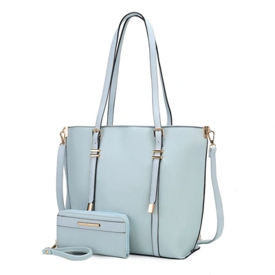 Mkf Collection By Mia K Emery Vegan Leather Women's Tote Bag With Wallet - 2 Pieces In Blue