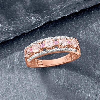 Ross-simons Morganite Ring With Diamonds And Pink Sapphires In 18kt Rose Gold Over Sterling In Gold