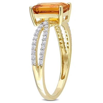 Shop Mimi & Max 1 1/2 Ct Tgw Octagon Madeira Citrine And 1/5 Ct Tw Diamond Ring In 14k Yellow Gold In Orange