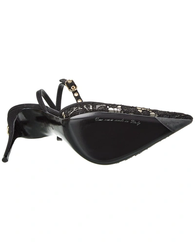 Shop Dolce & Gabbana Dg Logo Lace Slingback Pump In Black