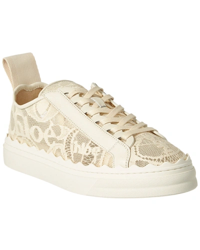 Shop Chloé Chloe Lauren Lace & Leather Sneaker In White