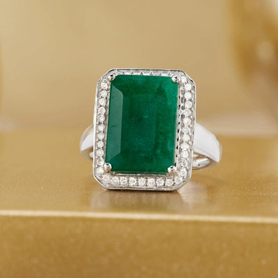 Ross-simons Emerald And . Diamond Ring In Sterling Silver In Silver