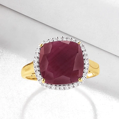 Ross-simons Ruby And . Diamond Ring In 14kt Yellow Gold In Red