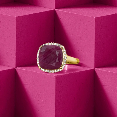 Ross-simons Ruby And . Diamond Ring In 14kt Yellow Gold In Red