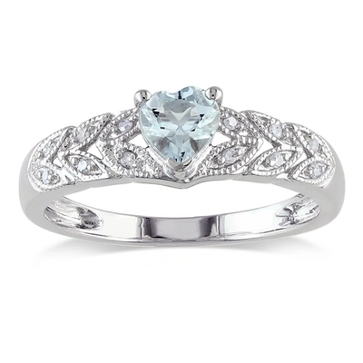 Mimi & Max 1/3ct Tgw Aquamarine And Diamond Accent Vintage Heart Ring In Sterling Silver In Blue
