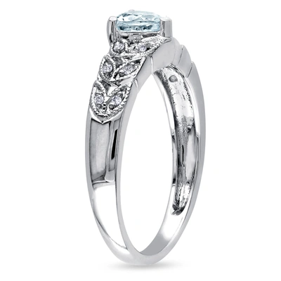 Mimi & Max 1/3ct Tgw Aquamarine And Diamond Accent Vintage Heart Ring In Sterling Silver In Blue