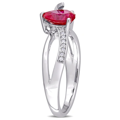 Mimi & Max 1 5/8ct Tgw Created Ruby And Diamond Heart Crossover Ring In Sterling Silver In Red
