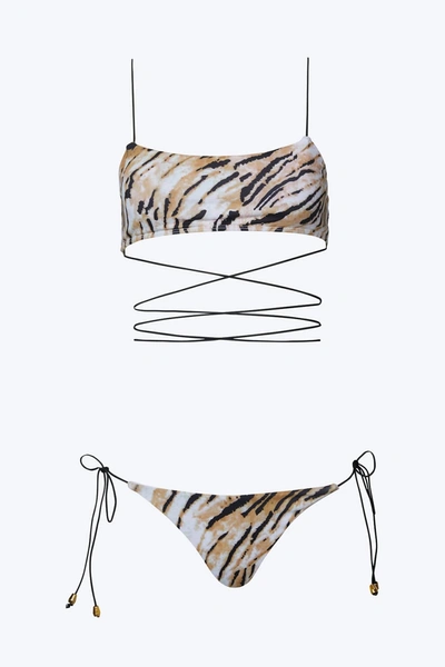 Shop Sun Imperial Wrap-around Tiger-print Bikini Set In Multi In Grey