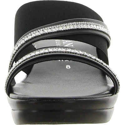 Shop Italian Shoemakers Nindy Womens Faux Leather Rhinestone Wedge Sandals In Black