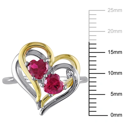 Mimi & Max 1 1/6ct Tgw Created Ruby And Diamond Double Heart Ring In 2-tone Yellow And White Sterling Silver In Red