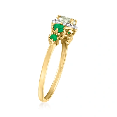 Shop Ross-simons Prasiolite And . Emerald Ring With Diamond Accents In 14kt Yellow Gold In Green