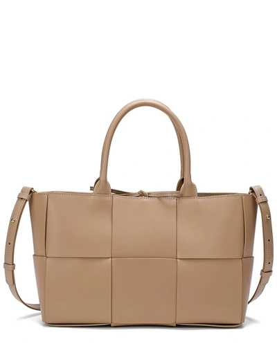 Shop Tiffany & Fred Woven Smooth Leather Tote In Beige
