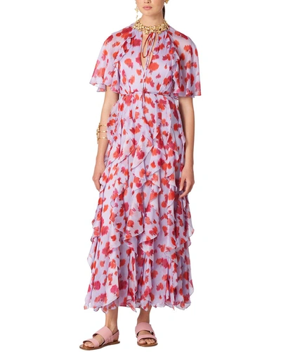 Shop Carolina Herrera Butterfly Sleeve Cascading Ruffle Dress In Multi