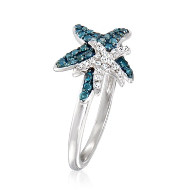 Ross-simons Blue And White Diamond Starfish Ring In Sterling Silver