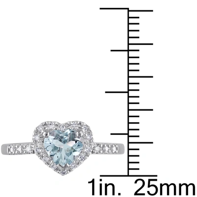 Mimi & Max 1/10ct Tdw Diamond And Aquamarine Heart Halo Ring In Sterling Silver In Blue
