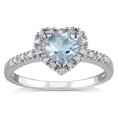 Mimi & Max 1/10ct Tdw Diamond And Aquamarine Heart Halo Ring In Sterling Silver In Blue