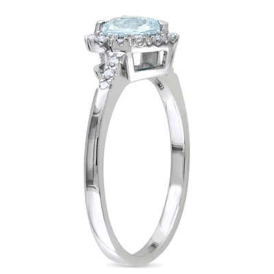 Mimi & Max 1/10ct Tdw Diamond And Aquamarine Heart Halo Ring In Sterling Silver In Blue