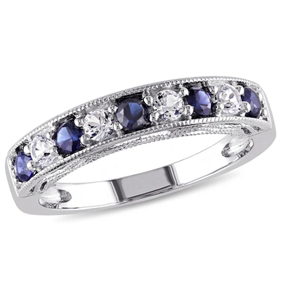 Mimi & Max 4/5ct Tgw Created Blue And Created White Sapphire Anniversary Band In Sterling Silver In Blue