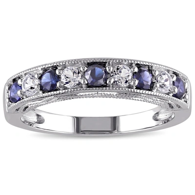 Mimi & Max 4/5ct Tgw Created Blue And Created White Sapphire Anniversary Band In Sterling Silver In Blue