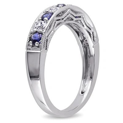 Mimi & Max 4/5ct Tgw Created Blue And Created White Sapphire Anniversary Band In Sterling Silver In Blue