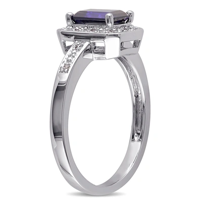 Shop Mimi & Max 1 3/5ct Tgw Emerald Cut Created Blue Sapphire And Diamond Accent Ring In Sterling Silver In Purple