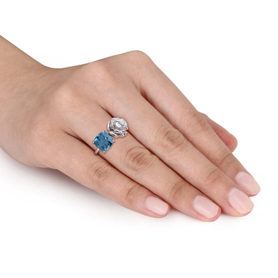 Mimi & Max Womens 2 7/8ct Tgw Cushion-cut London Blue Topaz And White Topaz 2-stone Rose Ring In Sterling Silve In Blue