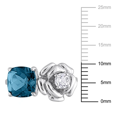Mimi & Max Womens 2 7/8ct Tgw Cushion-cut London Blue Topaz And White Topaz 2-stone Rose Ring In Sterling Silve In Blue