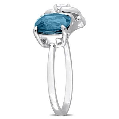 Mimi & Max Womens 2 7/8ct Tgw Cushion-cut London Blue Topaz And White Topaz 2-stone Rose Ring In Sterling Silve In Blue
