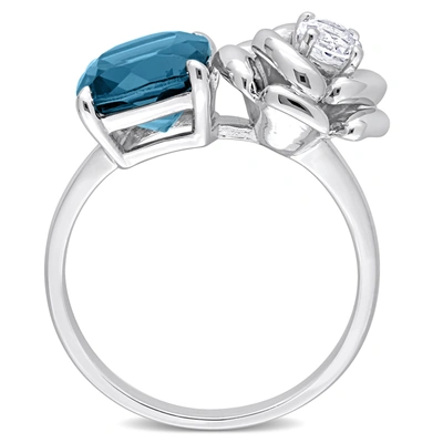Mimi & Max Womens 2 7/8ct Tgw Cushion-cut London Blue Topaz And White Topaz 2-stone Rose Ring In Sterling Silve In Blue
