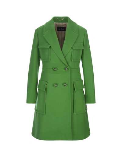 Shop Etro Coat With Floral Buttons In Green