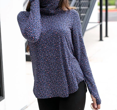 Shop Grace & Lace Cover Up Cowl Neck Top In Steel Blue Leopard In Silver