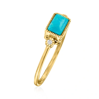 Rs Pure Ross-simons Turquoise And Diamond-accented Ring In 14kt Yellow Gold In Blue