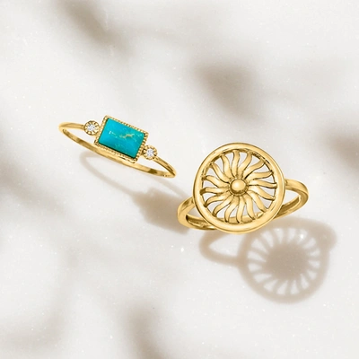 Rs Pure Ross-simons Turquoise And Diamond-accented Ring In 14kt Yellow Gold In Blue